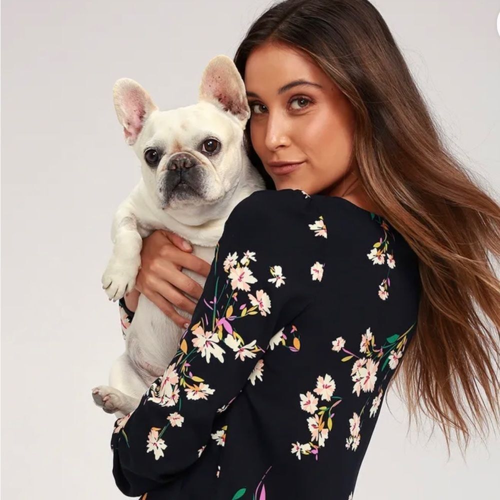 Lulus Herbaceous Babe Black Floral Print Shift Dress Size Small